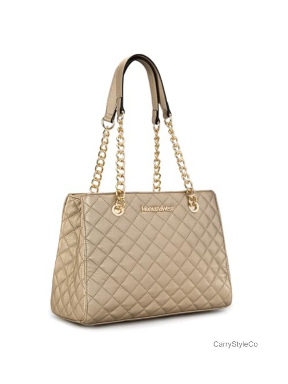 Quilted Tote Bag with Chain Strap Faux Leather Purse for Women Medium